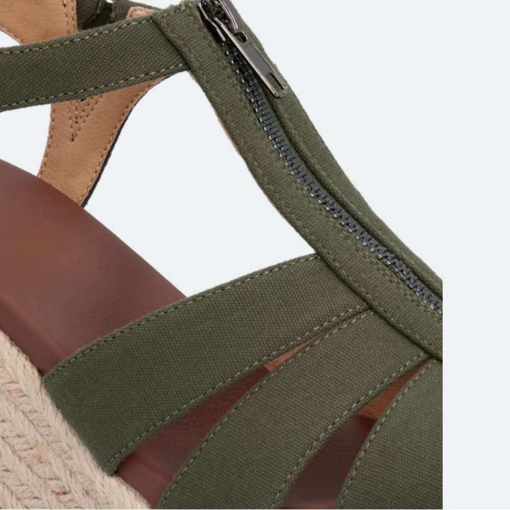 MIA Olive Canvas Espadrille Wedge Sandals with Front Zip - Picture 3 of 5